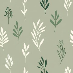 Soft greens and whites in hand-drawn minimalist floral stems, creating a calm, natural aesthetic ideal for contemporary, simple interiors