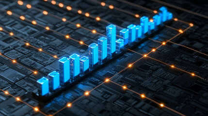 Obraz premium 3D glowing profit margin trend chart on dark tech background