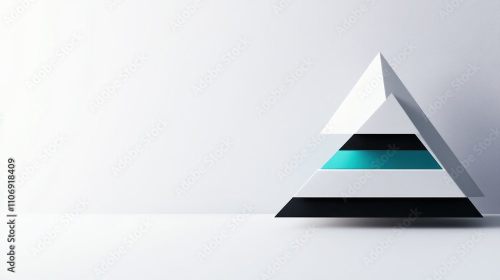 Poster a geometric arrangement of layered triangles in monochrome colors with a teal accent.