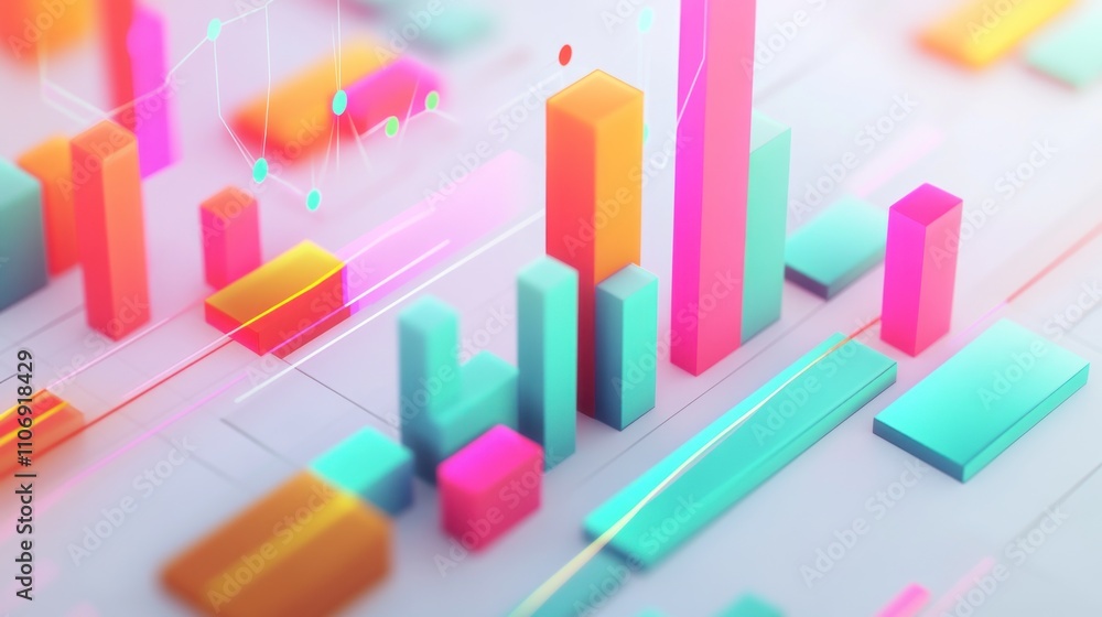 Poster A colorful 3D bar graph representing data visualization and analysis.