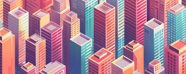Colorful Cityscape Featuring Many Tall Buildings