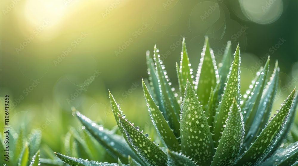 Poster Aloe with empty space for product insertion, shallow depth of field.