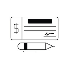 cheque glyph icon with white background vector stock illustration