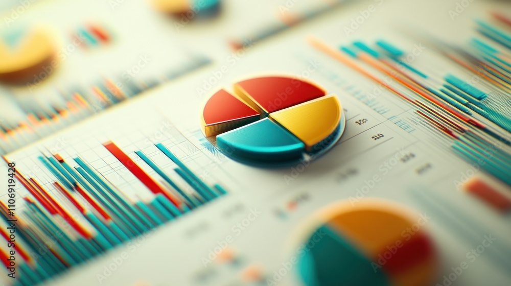 Leinwandbilder A colorful data visualization featuring pie charts and bar graphs for analysis.