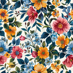 Seamless floral pattern with abstract flowers. Allover watercolor background