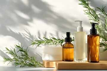 Rosemary Beauty Products, Shampoo, Cosmetics, Oil, Mock-up Products, Generative AI