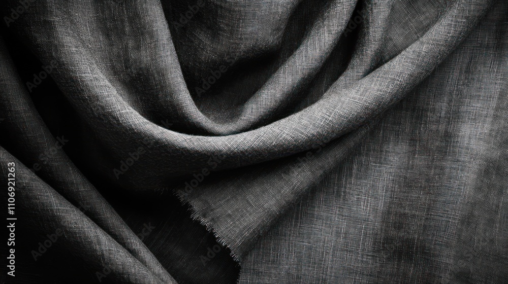 Poster A close-up view of textured gray fabric, showcasing its drape and weave patterns.