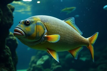 Vibrant Yellow And Green Fish Swims Underwater