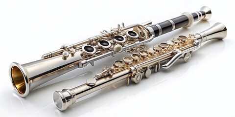 Naklejka premium Exquisite Clarinet Flute Isolated on White Background for Food Photography with an Artistic Touch, Perfect for Culinary and Musical Themes, Showcasing Elegance and Sophistication