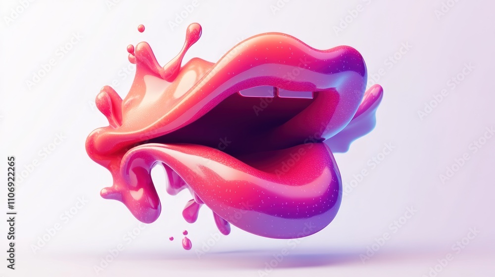 Poster A vibrant 3D rendering of stylized lips with colorful splashes, emphasizing creativity and expression.