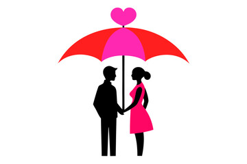 Romantic Couple Face-to-Face Under Umbrella – Valentine's Day Concept Vector Illustration