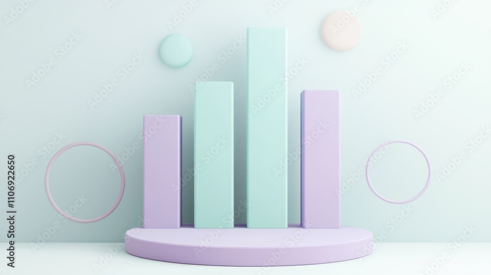 Poster a minimalist display featuring pastel geometric shapes and bars, ideal for presentations.