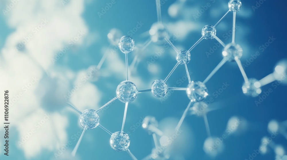 Poster molecular structure with a blue background, representing scientific concepts.