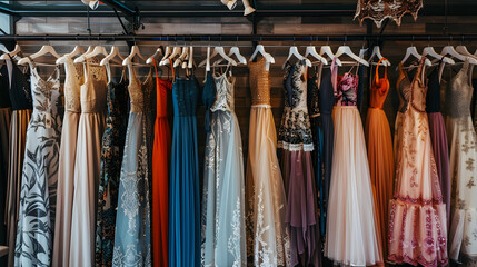 Diverse Array of Stylish Dresses on Display in a Trendy Fashion Retail Store