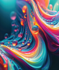 A hyperrealistic, surreal tree with a pink-blue canopy and flowing roots merging into iridescent liquid, in cinematic 8k detail