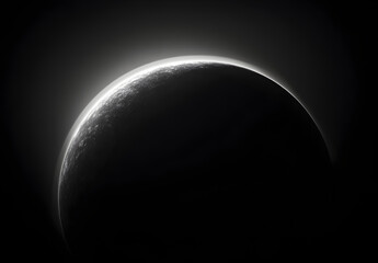 Obraz premium A black background with the moon's curved rim glowing in white, creating an otherworldly effect.