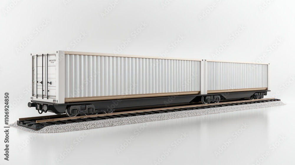 Aufkleber a 3d rendering of a freight train car on tracks, designed for transporting cargo.