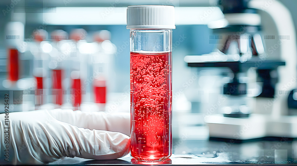 Poster laboratory test tubes with red liquid scientific analysis modern lab environment close-up view exper