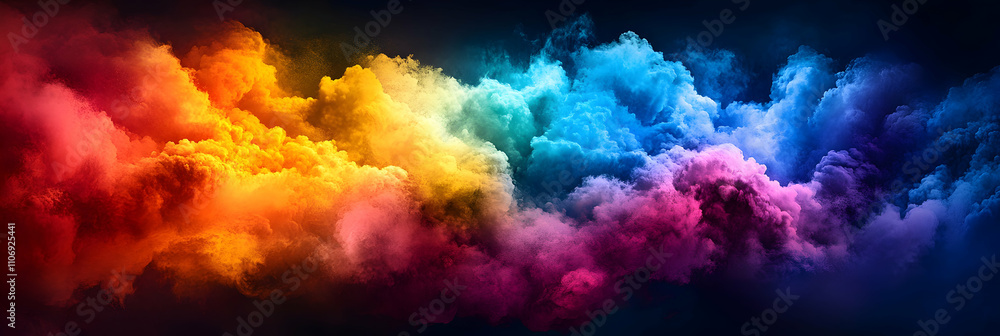 Poster vibrant color explosion: abstract 3d background of rainbow hues in a dynamic cloud formation