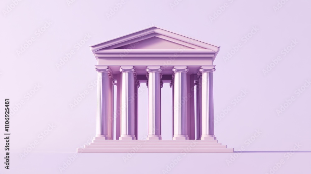 Poster a stylized classical building with columns and steps, rendered in a soft purple hue.