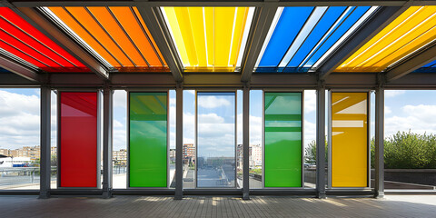 Colorful Glass Canopy Over City View