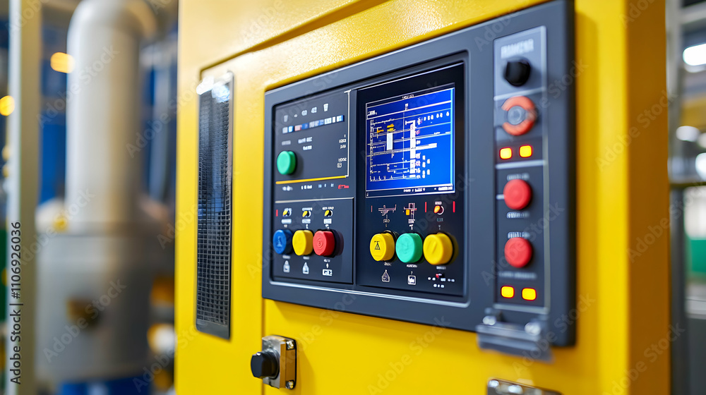 Poster industrial control panel with display and buttons