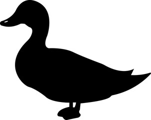 Black silhouette of duck icon in flat style. illustration bird farm animal symbol. Concept of minimalism simple design. Print vector logo template design element isolated on transparent background.