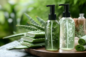Aloe Beauty Products, Shampoo, Cosmetics, Oil, Mock-up Products, Generative AI
