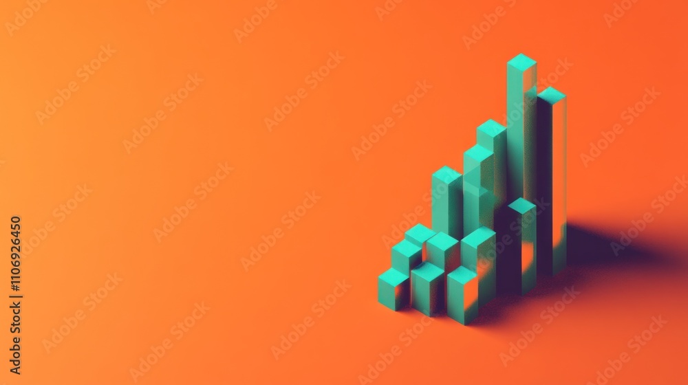 Aufkleber Abstract 3D bar graph on a vibrant orange background, representing data visualization.