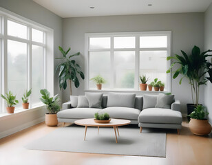 the modern living room with furniture