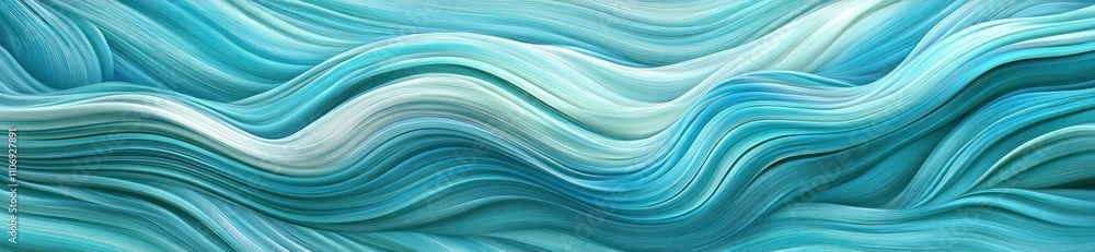 Poster abstract wavy patterns in shades of blue, evoking fluidity and tranquility.