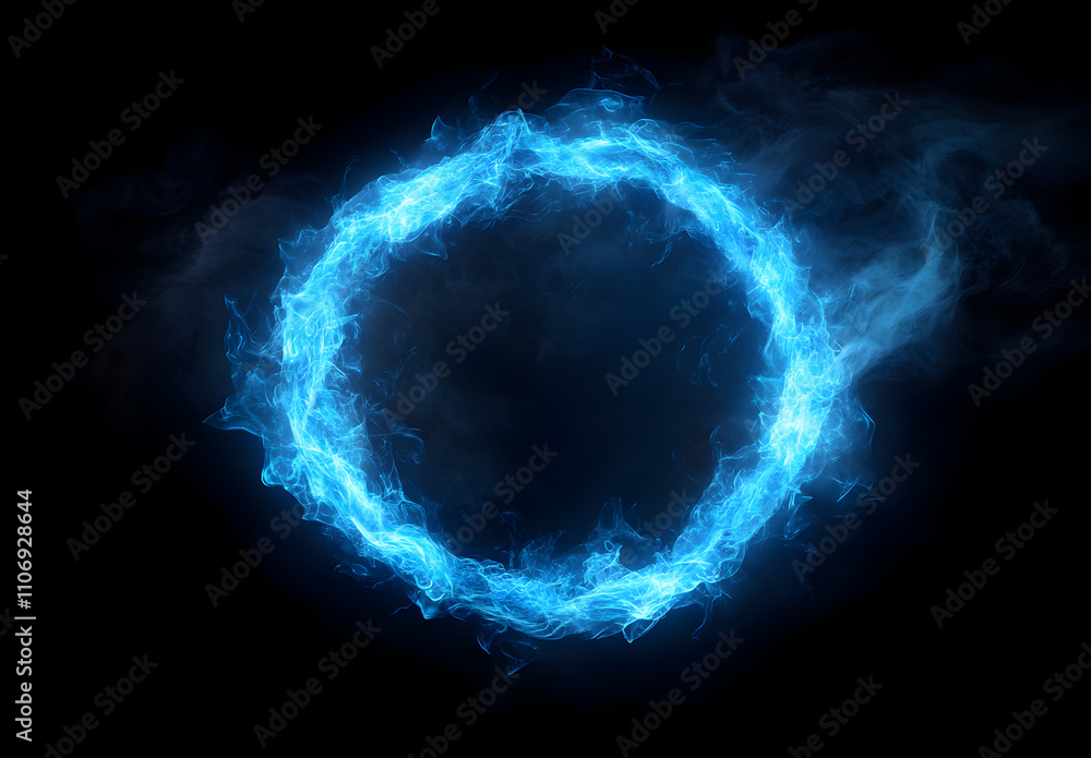 Wall mural a circular ring of blue fire with an aura around it, creating the appearance of floating in space.