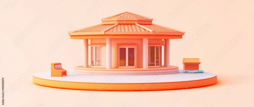 Poster a stylized, modern gazebo with a circular base and vibrant colors.