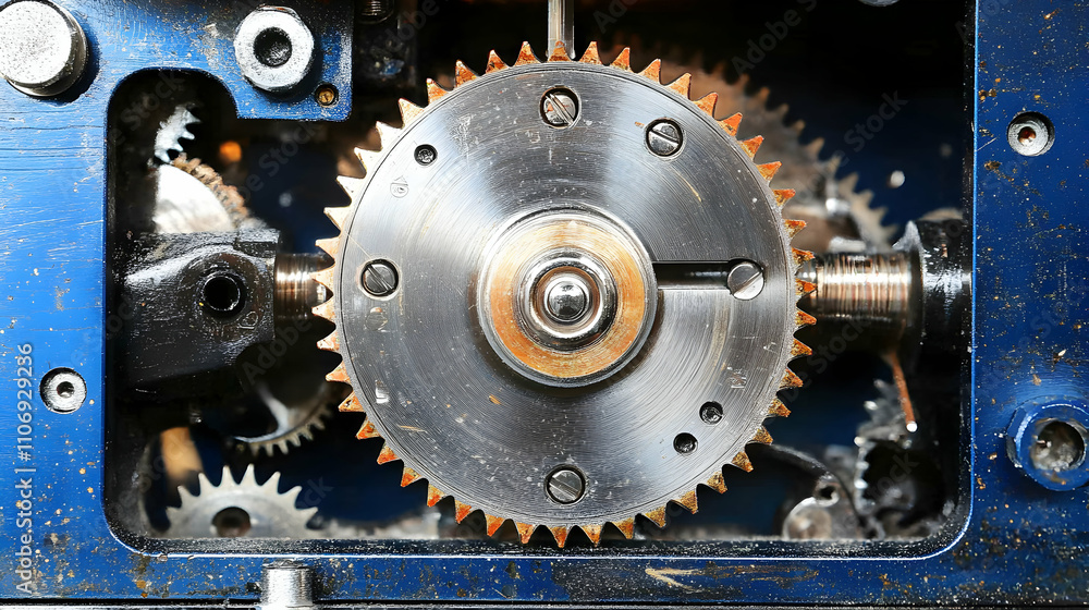 Poster close-up of rusty gears in a mechanical device