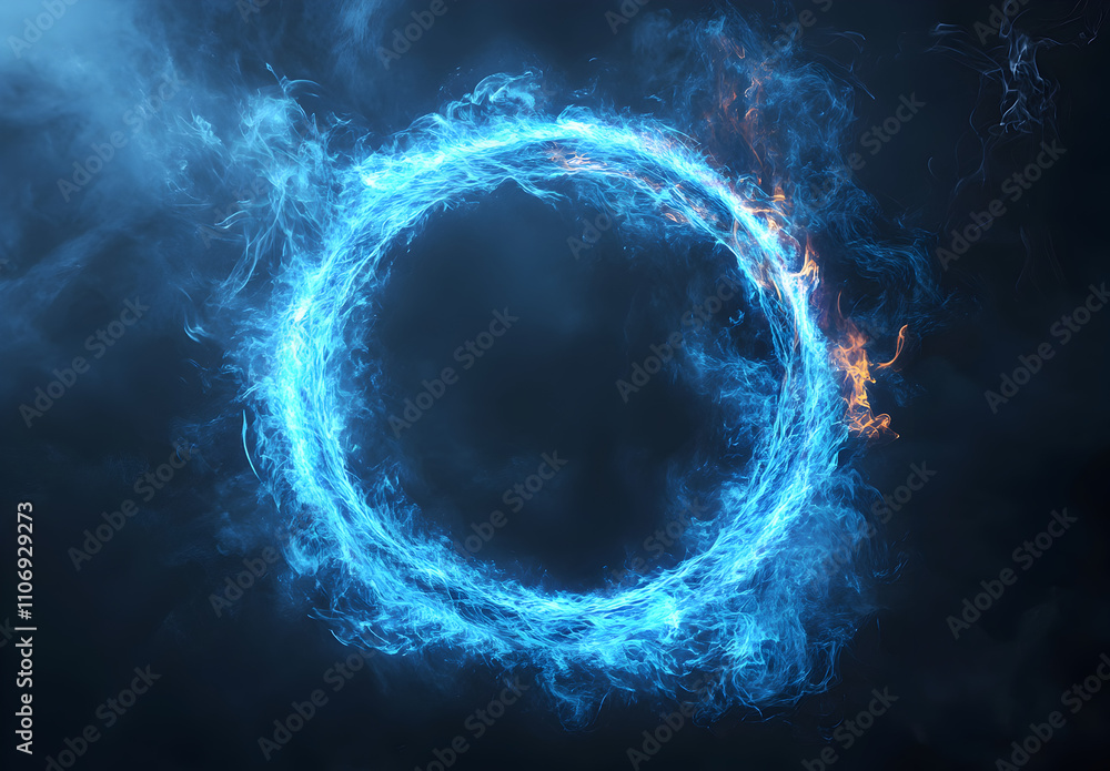Wall mural a circular ring of blue fire with an aura around it, creating the appearance of floating in space.