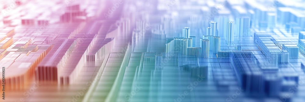 Leinwandbilder Abstract digital landscape with layered structures and gradients, representing data visualization.