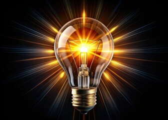 Night Photography: Radiant Light Bulb Logo, Glowing Rays, Illuminated Design, Dark Background, Creative Branding