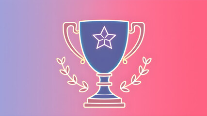 Trophy Cup Vector Flat Icon with star and laurel wreath. Neon icon. Vector illustration. Generative AI