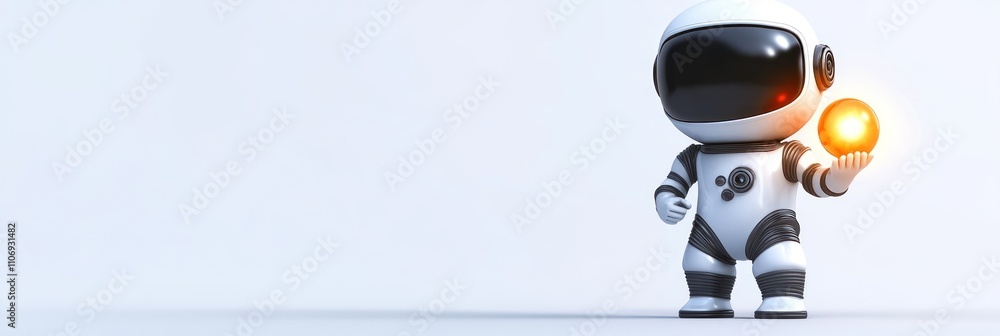 Aufkleber a small astronaut figure holds a glowing orb, set against a minimalistic background.