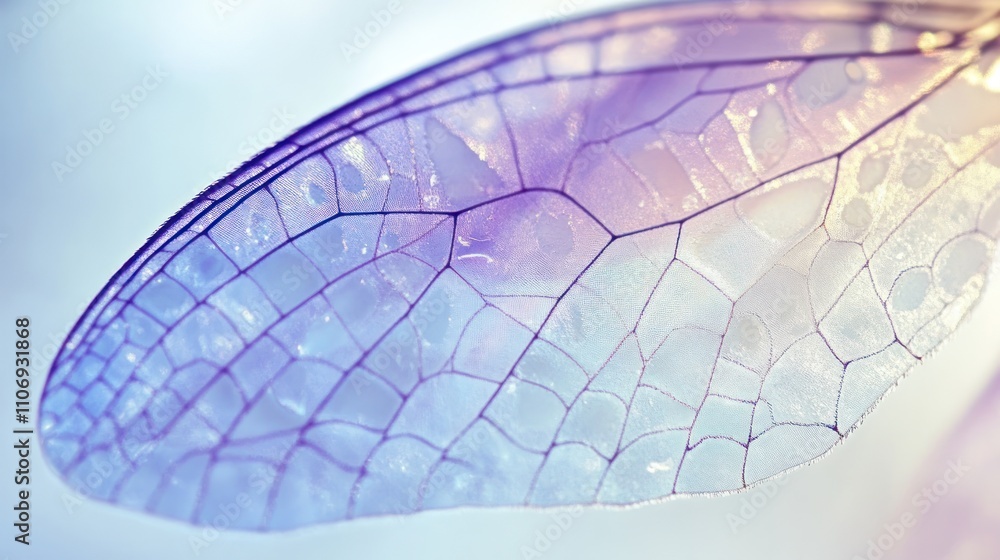 Poster Close-up of a delicate, translucent insect wing showcasing intricate patterns and colors.