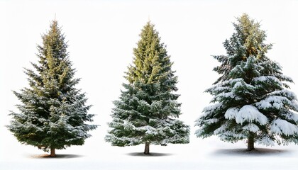Collection of christmas Trees with Snow isolated on transparent or white background