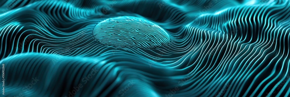 Leinwandbilder abstract representation of waves and a central object in a digital, fluid-like environment.
