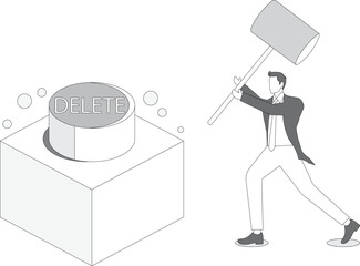 Businessman pushing a big Delete button