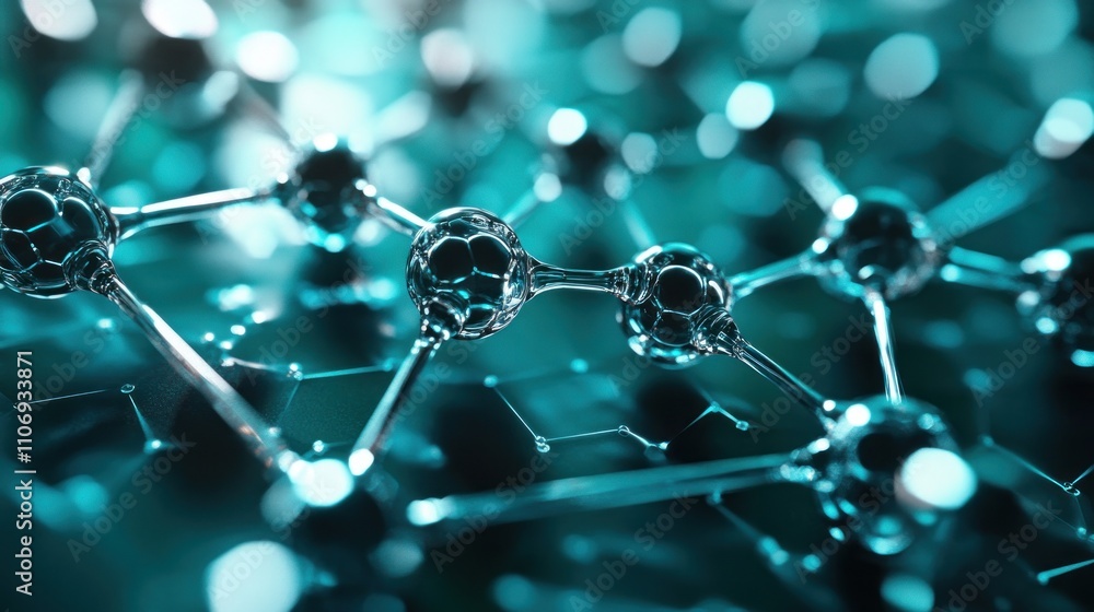 Poster Abstract representation of molecular structures in a scientific context.