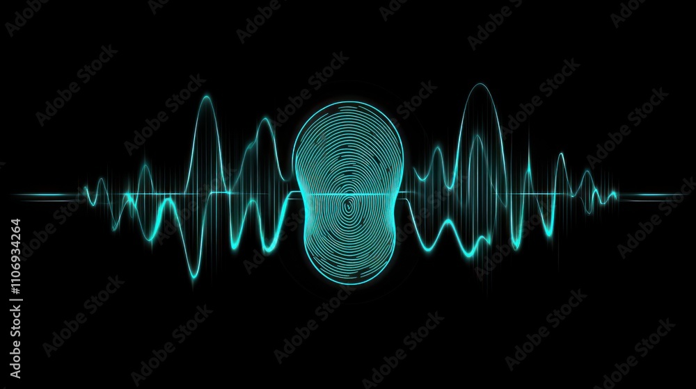 Poster Abstract visual representation of sound waves with a central focus.