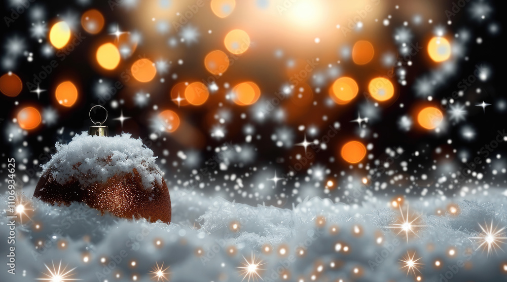 Poster sparkling xmas background with snow and lights.