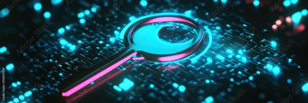 Poster a digital magnifying glass over a glowing circuit background, symbolizing search and analysis.
