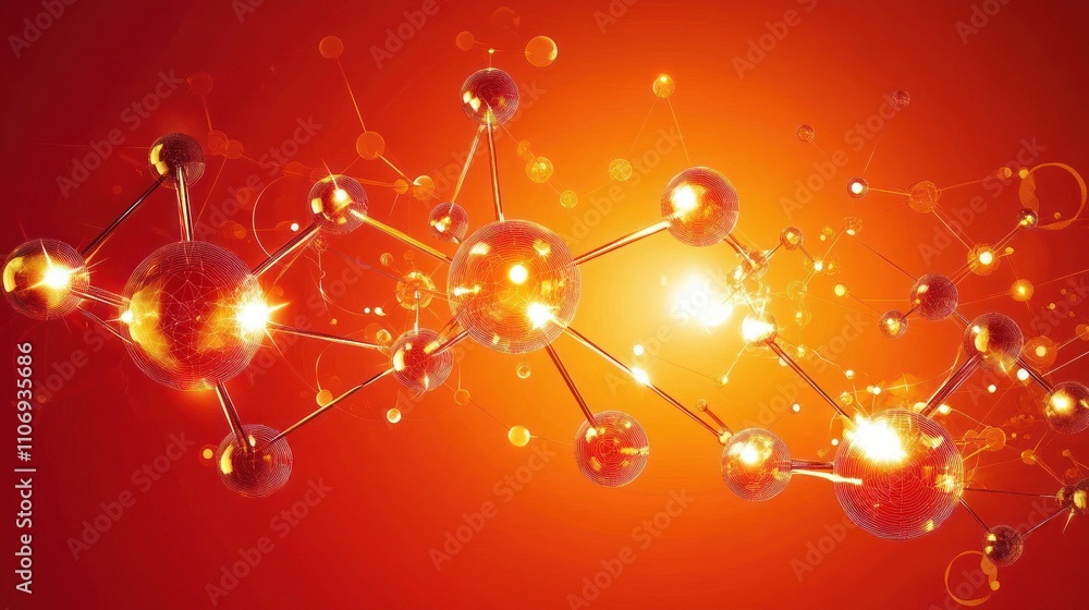 Poster Abstract representation of molecular structures with glowing elements on a vibrant background.