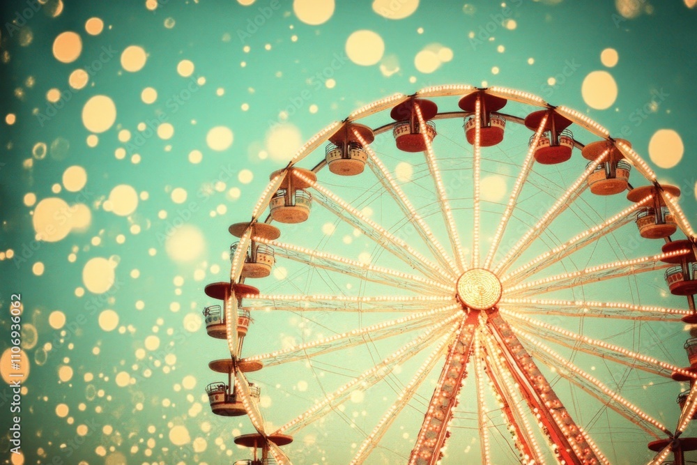 Aufkleber a vibrant ferris wheel against a dreamy background with soft bokeh effects.