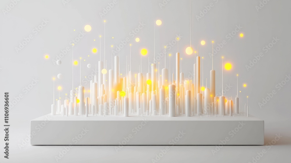 Aufkleber Abstract representation of sound waves with glowing elements on a minimalist base.